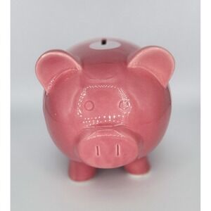 Gibson Pink Ceramic Piggy Bank with White Polka Dots‎ 6" Tall 4" Wide Coin